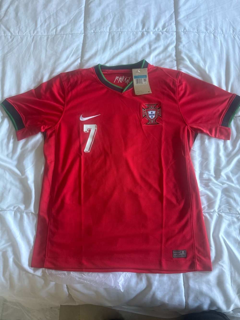 Nike Portugal Men's Soccer Jersey in Red with Green Trim